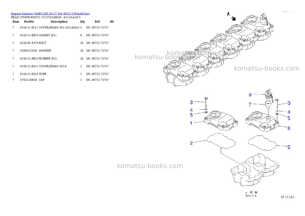 Komatsu SA6D125E-2A-C7 S/N 60721-UP Parts catalog cover Komatsu SA6D125E-2A-C7 S/N 60721-UP Parts catalog cover