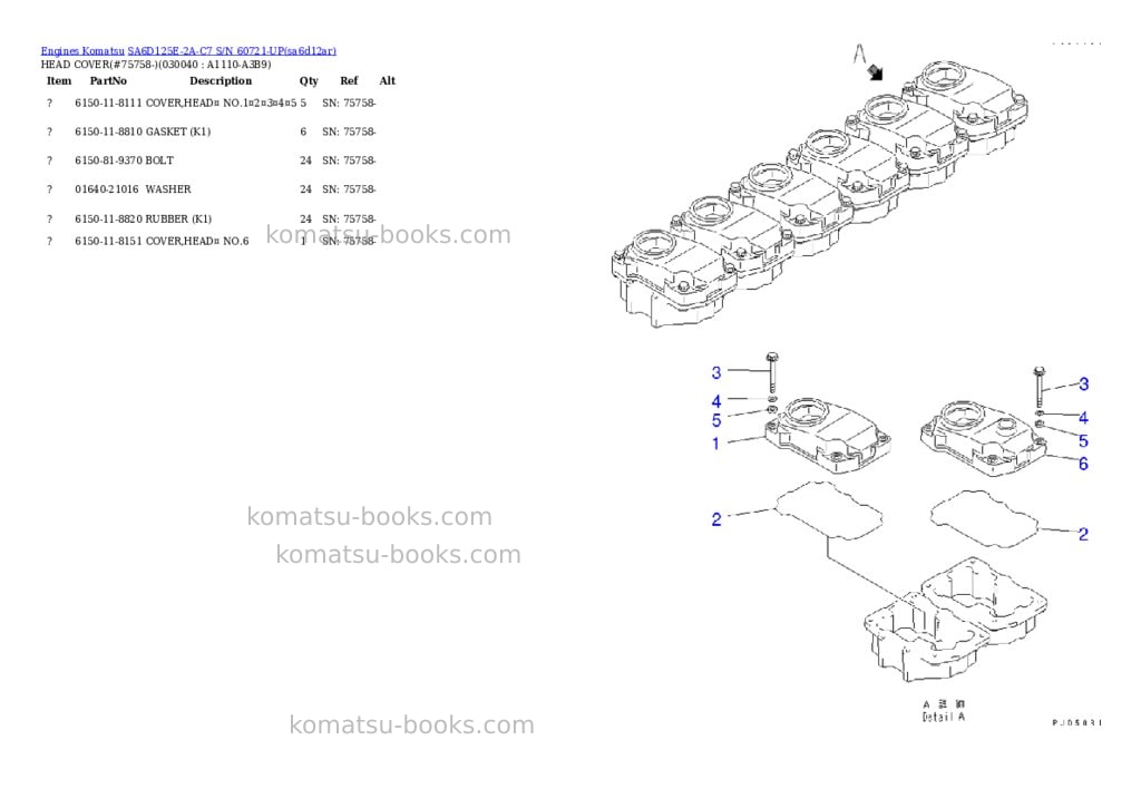 Komatsu SA6D125E-2A-C7 S/N 60721-UP Parts catalog cover Page 2 Komatsu SA6D125E-2A-C7 S/N 60721-UP Parts catalog cover Page 2