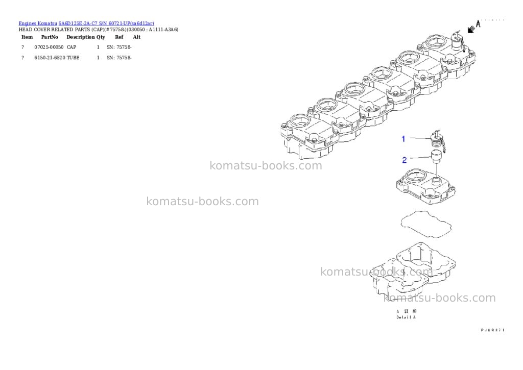 Komatsu SA6D125E-2A-C7 S/N 60721-UP Parts catalog cover Page 3 Komatsu SA6D125E-2A-C7 S/N 60721-UP Parts catalog cover Page 3
