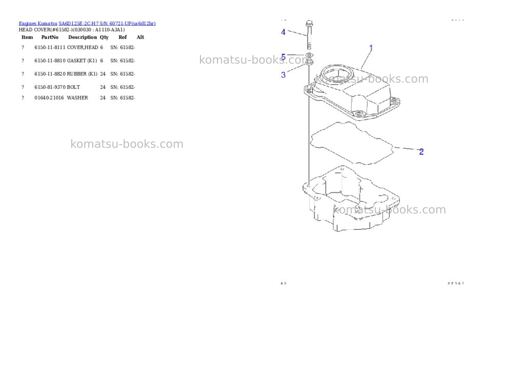 Komatsu sa6d125e-2c-h7 s/n 60721-up Parts catalog cover Komatsu sa6d125e-2c-h7 s/n 60721-up Parts catalog cover