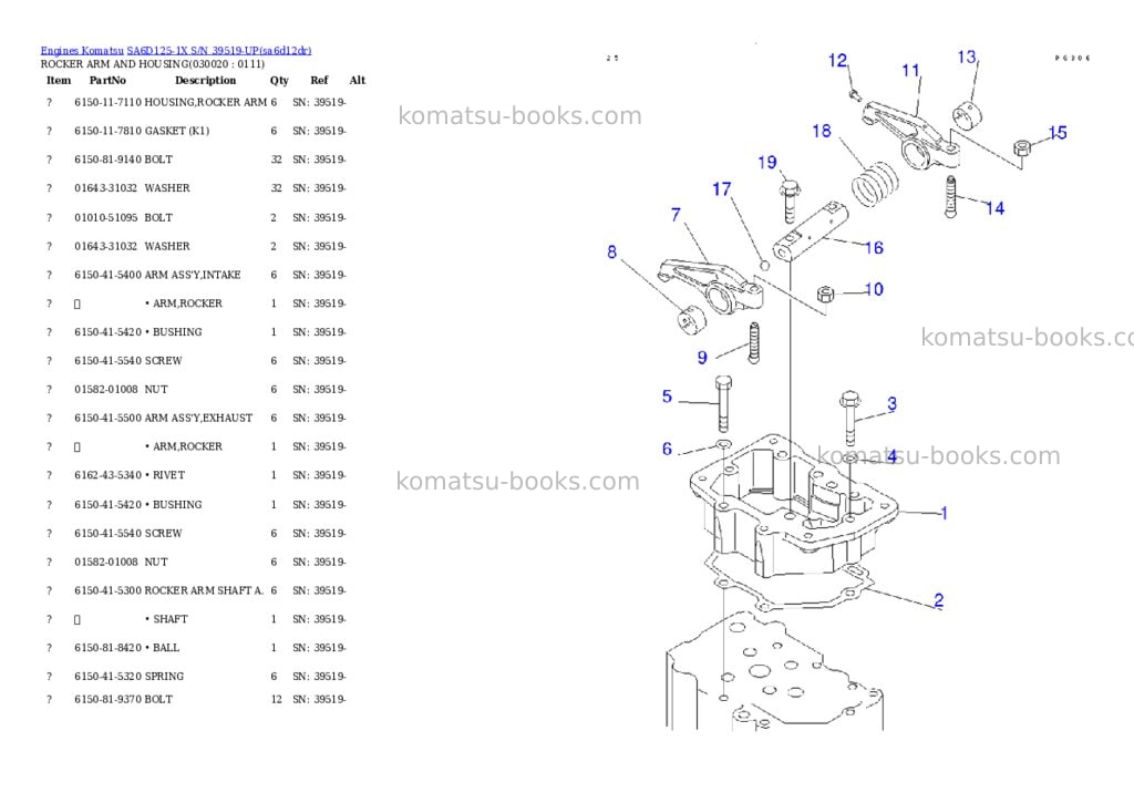 Komatsu sa6d125-1x s/n 39519-up Parts catalog cover