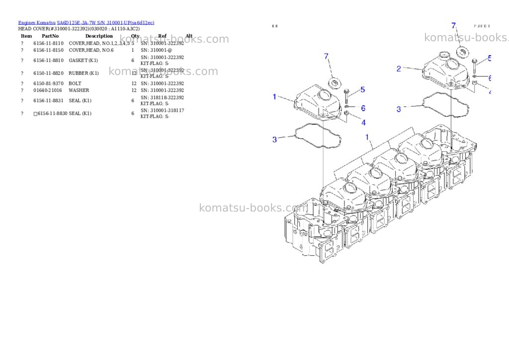 Komatsu sa6d125e-3a-7w s/n 310001-up Parts catalog cover Komatsu sa6d125e-3a-7w s/n 310001-up Parts catalog cover