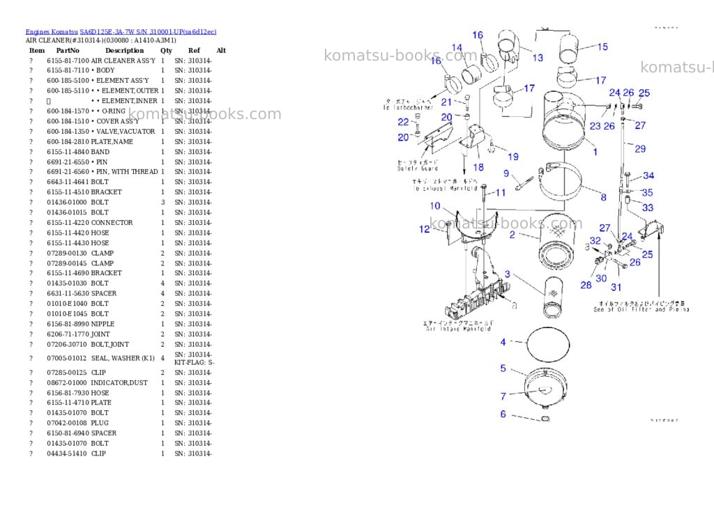 Komatsu sa6d125e-3a-7w s/n 310001-up Parts catalog cover Page 7 Komatsu sa6d125e-3a-7w s/n 310001-up Parts catalog cover Page 7