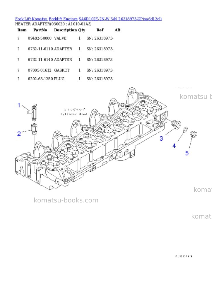 Komatsu sa6d102e-2n-w s/n 26318973-up Parts catalog cover