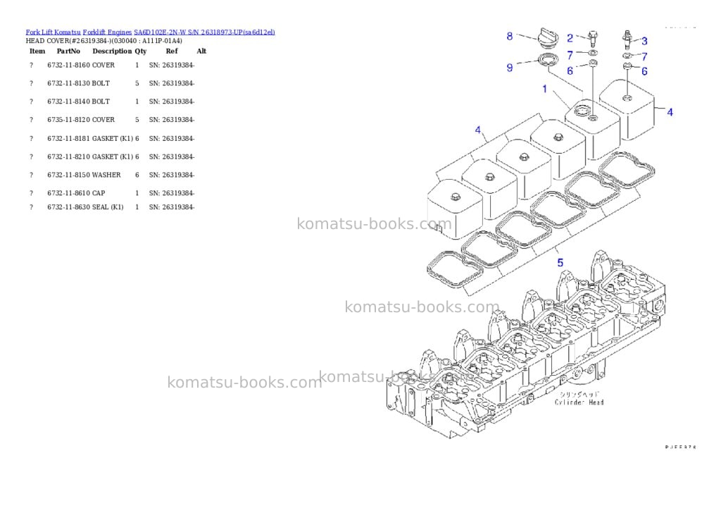 Komatsu sa6d102e-2n-w s/n 26318973-up Parts catalog cover Page 3