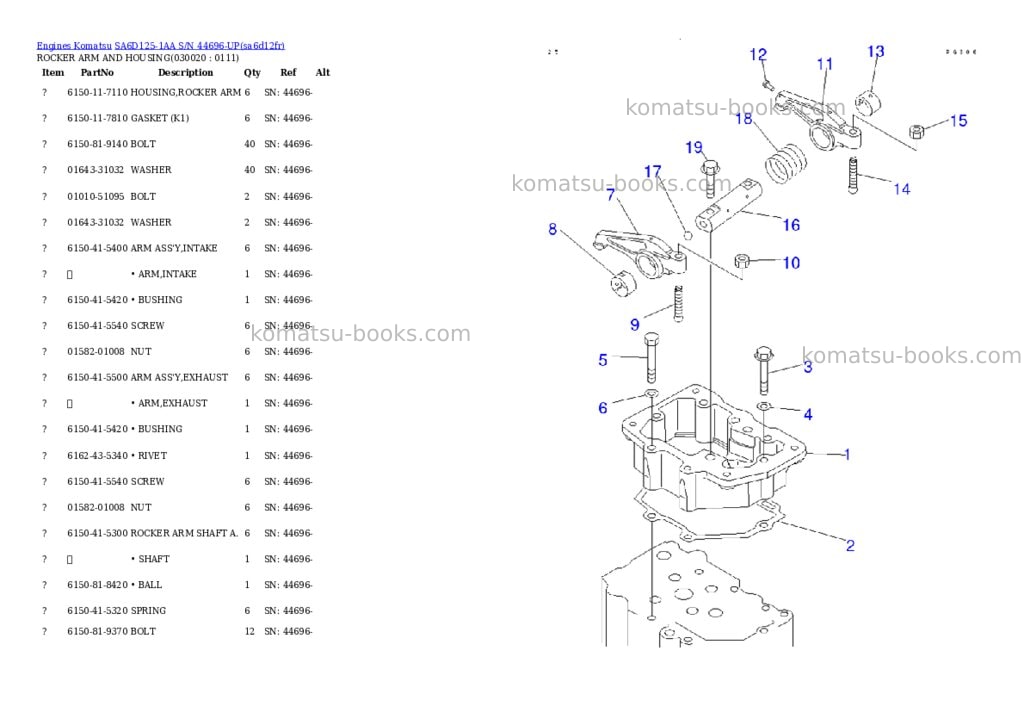 Komatsu sa6d125-1aa s/n 44696-up Parts catalog cover