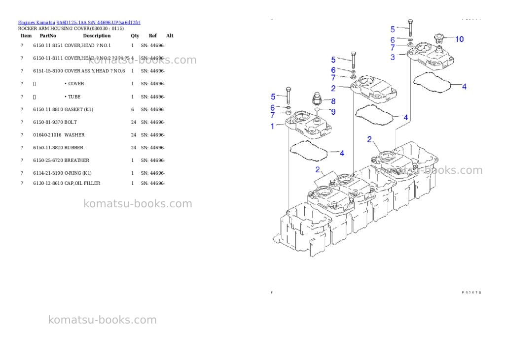 Komatsu sa6d125-1aa s/n 44696-up Parts catalog cover Page 2