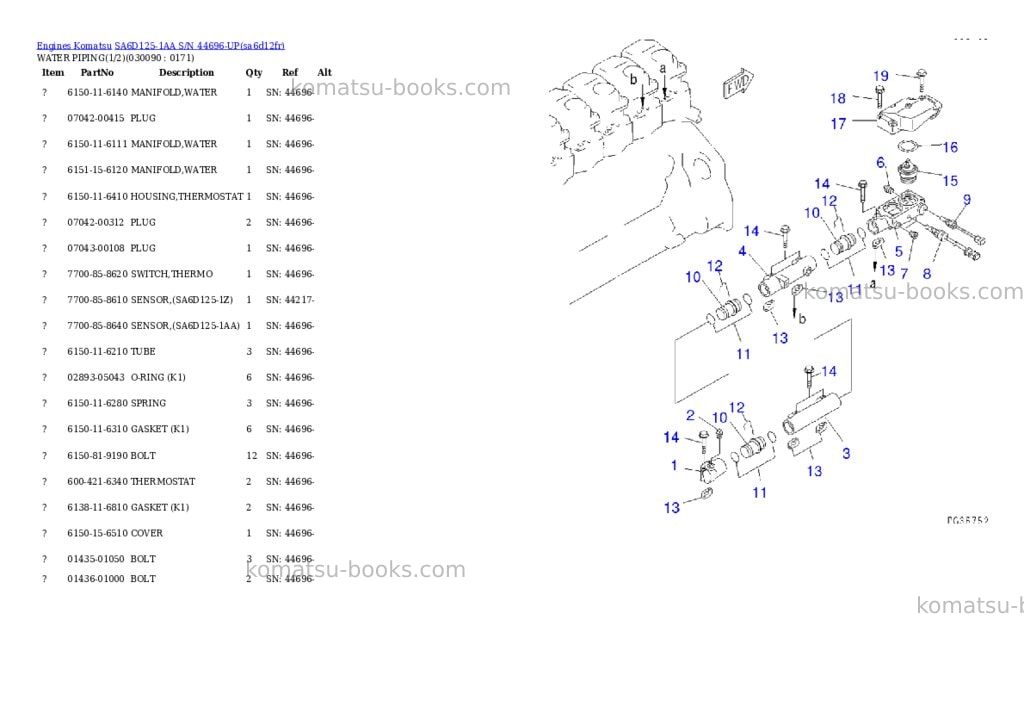 Komatsu sa6d125-1aa s/n 44696-up Parts catalog cover Page 8