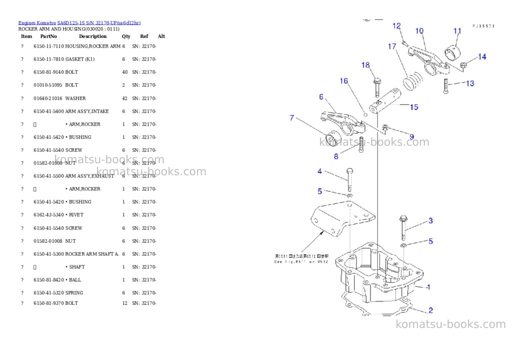 Komatsu SA6D125-1S S/N 32170-UP Parts catalog cover Komatsu SA6D125-1S S/N 32170-UP Parts catalog cover