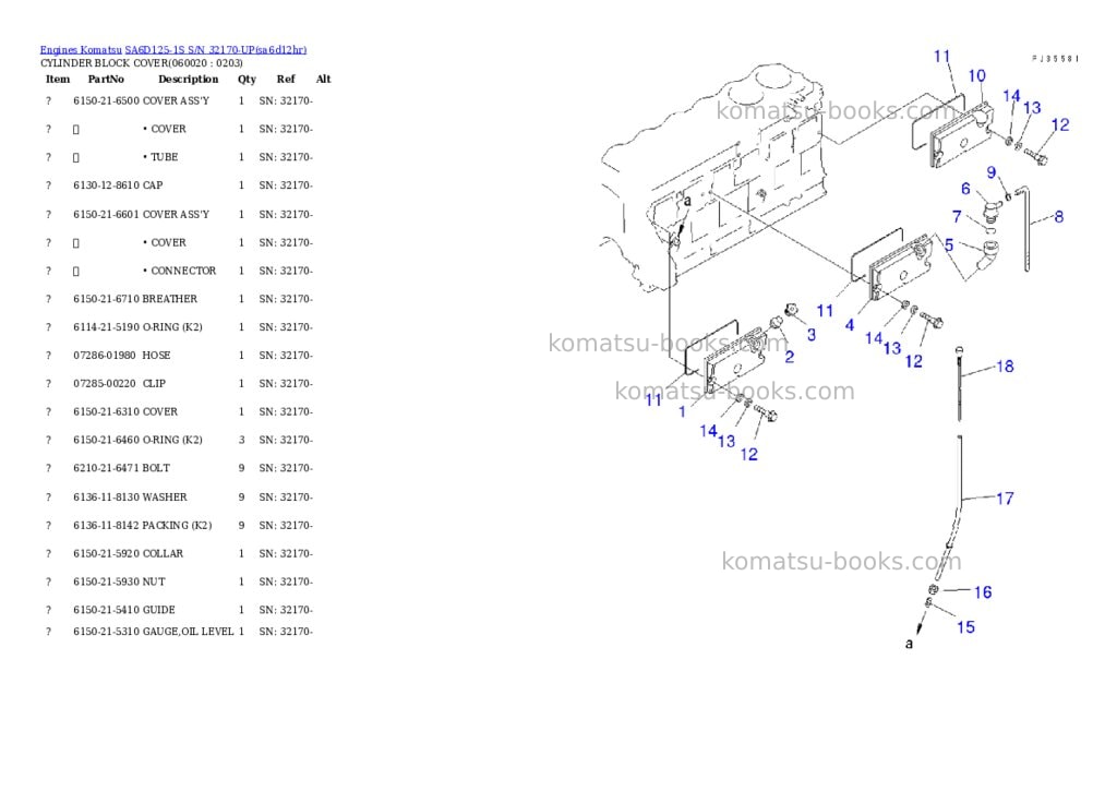 Komatsu SA6D125-1S S/N 32170-UP Parts catalog cover Page 10 Komatsu SA6D125-1S S/N 32170-UP Parts catalog cover Page 10
