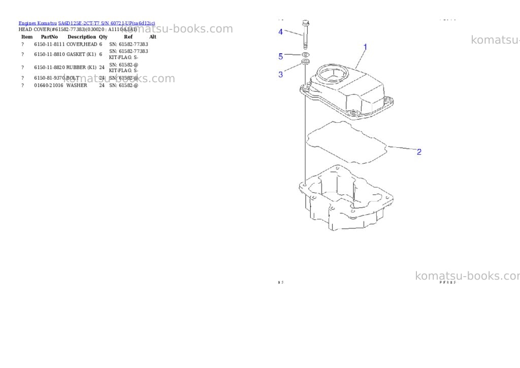 Komatsu sa6d125e-2ct-t7 s/n 60721-up Parts catalog cover
