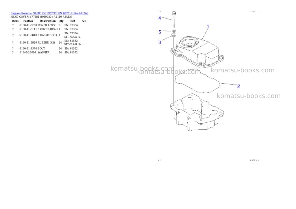 Komatsu sa6d125e-2ct-t7 s/n 60721-up Parts catalog cover Page 2