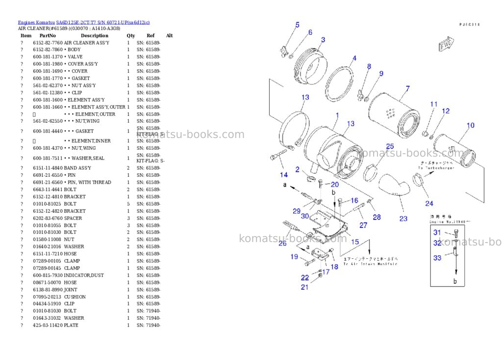 Komatsu sa6d125e-2ct-t7 s/n 60721-up Parts catalog cover Page 6