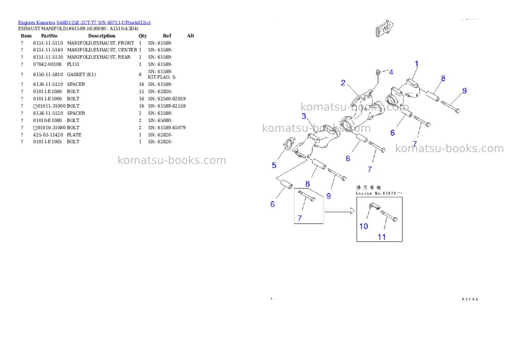 Komatsu sa6d125e-2ct-t7 s/n 60721-up Parts catalog cover Page 7