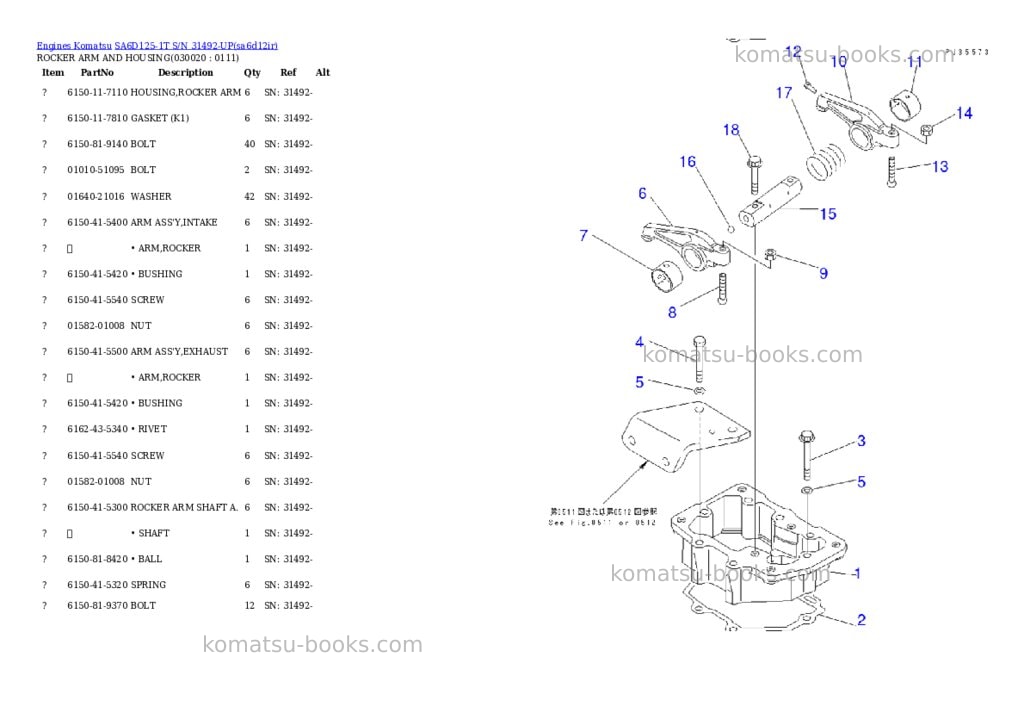 Komatsu SA6D125-1T S/N 31492-UP Parts catalog cover Komatsu SA6D125-1T S/N 31492-UP Parts catalog cover