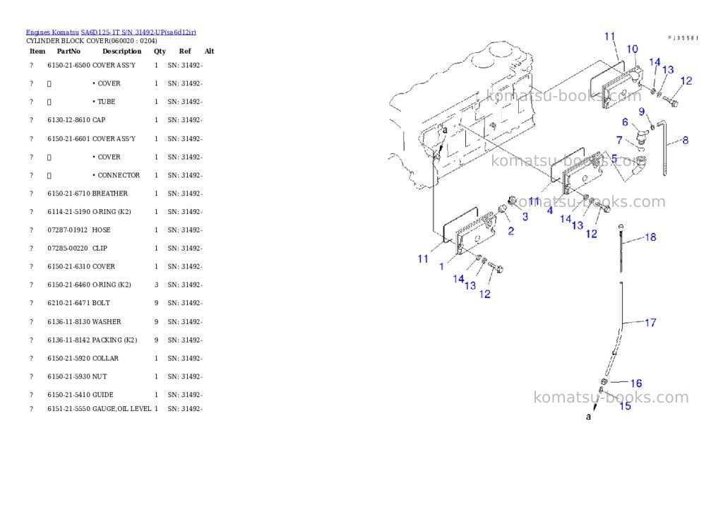 Komatsu SA6D125-1T S/N 31492-UP Parts catalog cover Page 10 Komatsu SA6D125-1T S/N 31492-UP Parts catalog cover Page 10
