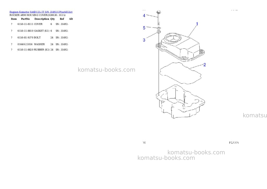 Komatsu SA6D125-1T S/N 31492-UP Parts catalog cover Page 2 Komatsu SA6D125-1T S/N 31492-UP Parts catalog cover Page 2