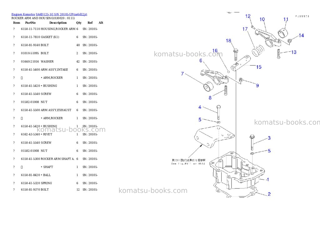 Komatsu sa6d125-1g s/n 20105-up Parts catalog cover
