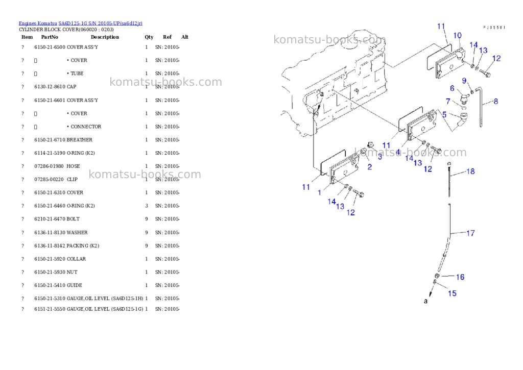 Komatsu sa6d125-1g s/n 20105-up Parts catalog cover Page 10