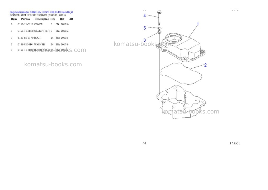 Komatsu sa6d125-1g s/n 20105-up Parts catalog cover Page 2