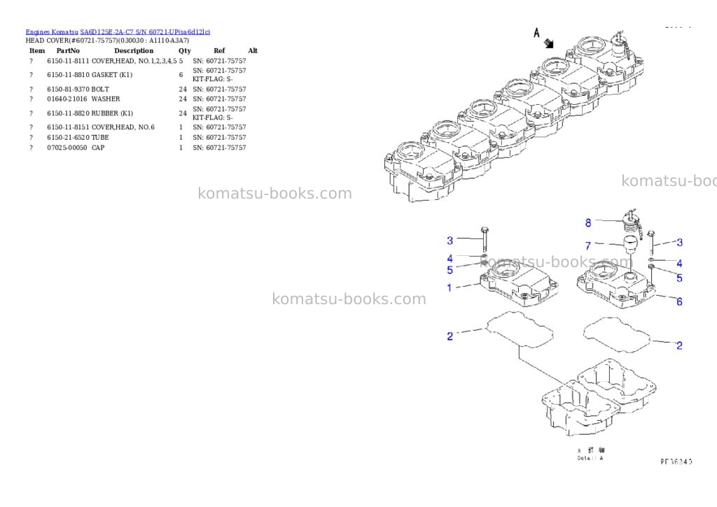 Komatsu SA6D125E-2A-C7 S/N 60721-UP Parts catalog cover Page 2 Komatsu SA6D125E-2A-C7 S/N 60721-UP Parts catalog cover Page 2