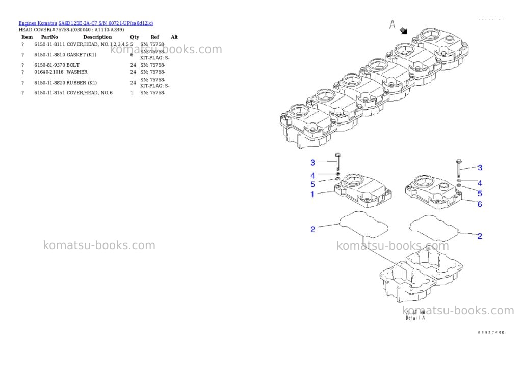 Komatsu SA6D125E-2A-C7 S/N 60721-UP Parts catalog cover Page 3 Komatsu SA6D125E-2A-C7 S/N 60721-UP Parts catalog cover Page 3