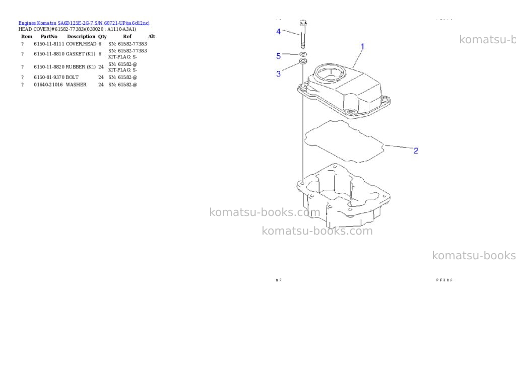 Komatsu sa6d125e-2g-7 s/n 60721-up Parts catalog cover Komatsu sa6d125e-2g-7 s/n 60721-up Parts catalog cover