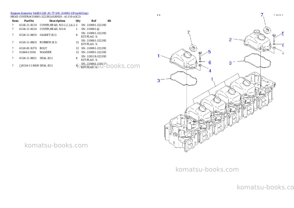 Komatsu sa6d125e-3c-7t s/n 310001-up Parts catalog cover