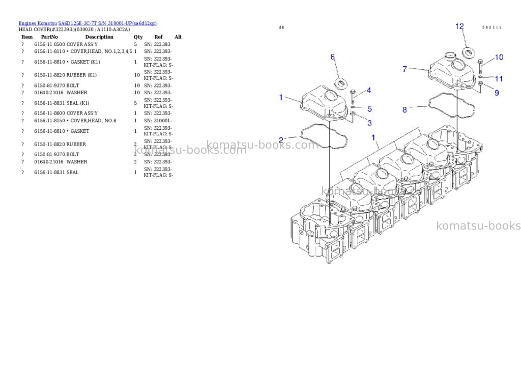 Komatsu sa6d125e-3c-7t s/n 310001-up Parts catalog cover Page 2