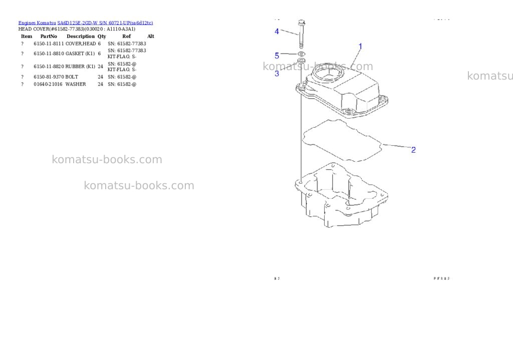 Komatsu sa6d125e-2gd-w s/n 60721-up Parts catalog cover Komatsu sa6d125e-2gd-w s/n 60721-up Parts catalog cover