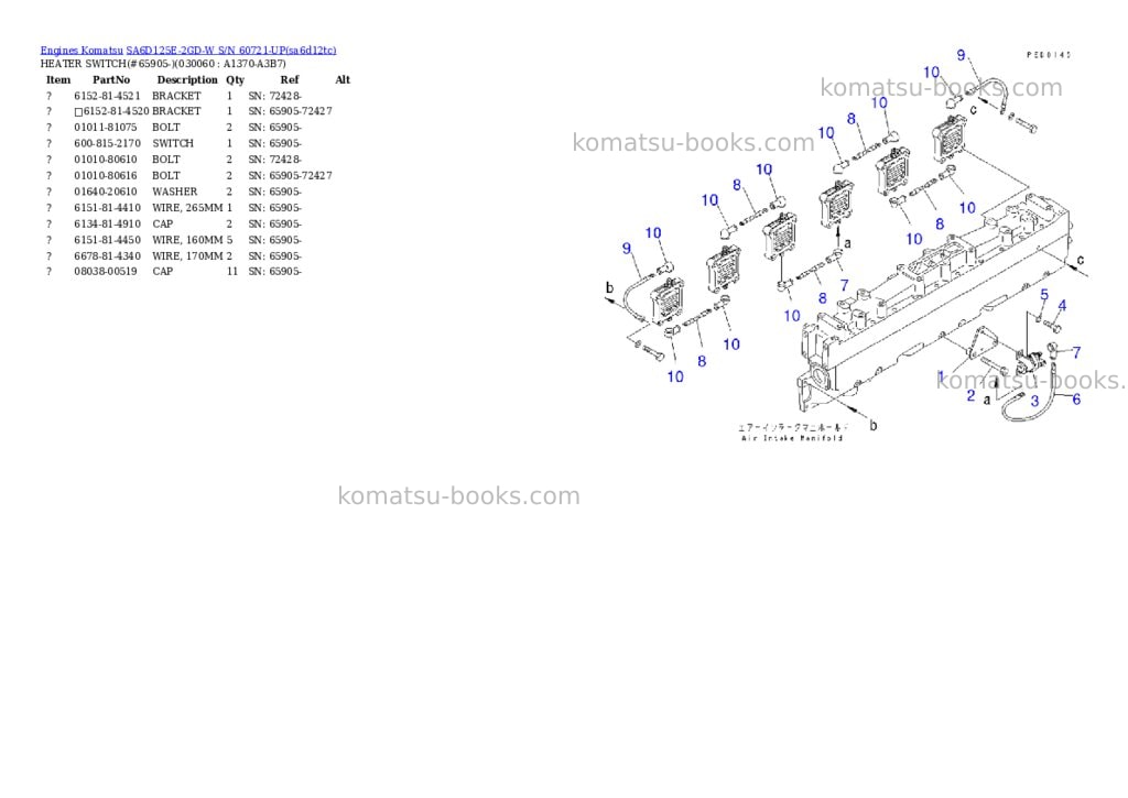 Komatsu sa6d125e-2gd-w s/n 60721-up Parts catalog cover Page 5 Komatsu sa6d125e-2gd-w s/n 60721-up Parts catalog cover Page 5