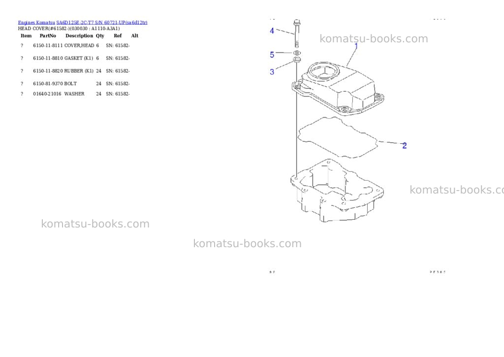 Komatsu sa6d125e-2c-t7 s/n 60721-up Parts catalog cover