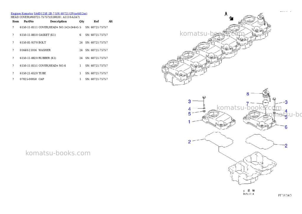 Komatsu sa6d125e-2b-7 s/n 60721-up Parts catalog cover Komatsu sa6d125e-2b-7 s/n 60721-up Parts catalog cover