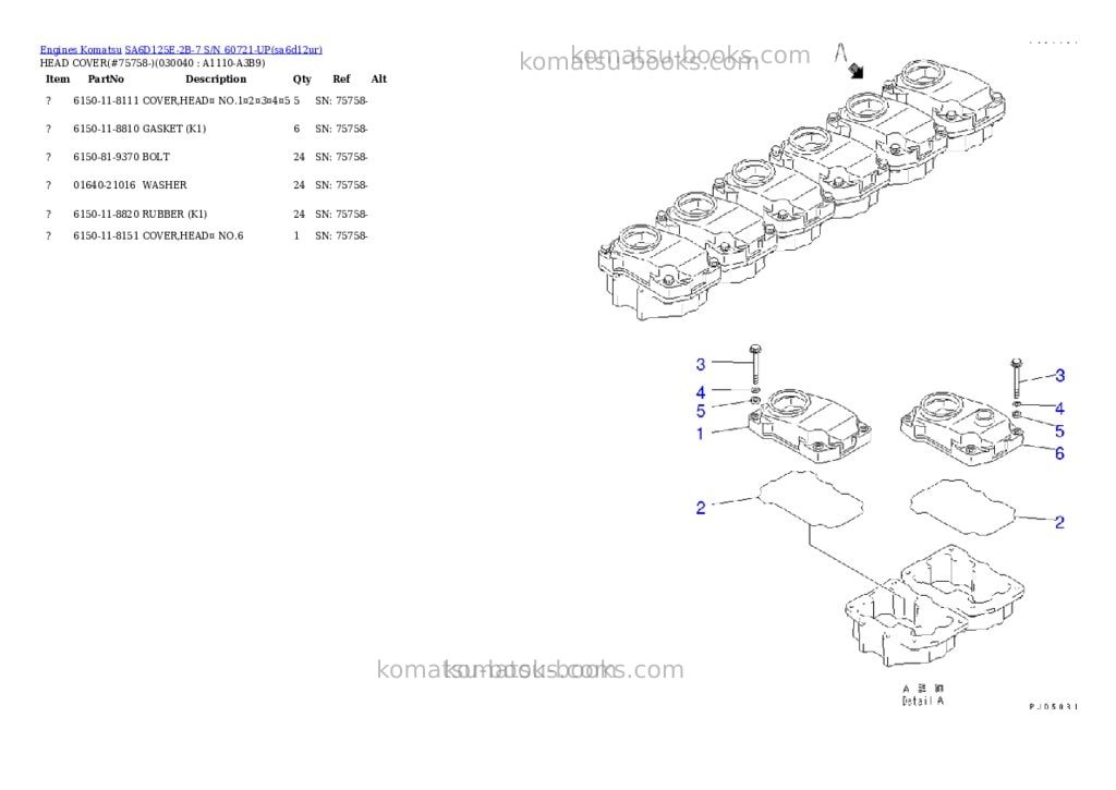 Komatsu sa6d125e-2b-7 s/n 60721-up Parts catalog cover Page 2 Komatsu sa6d125e-2b-7 s/n 60721-up Parts catalog cover Page 2