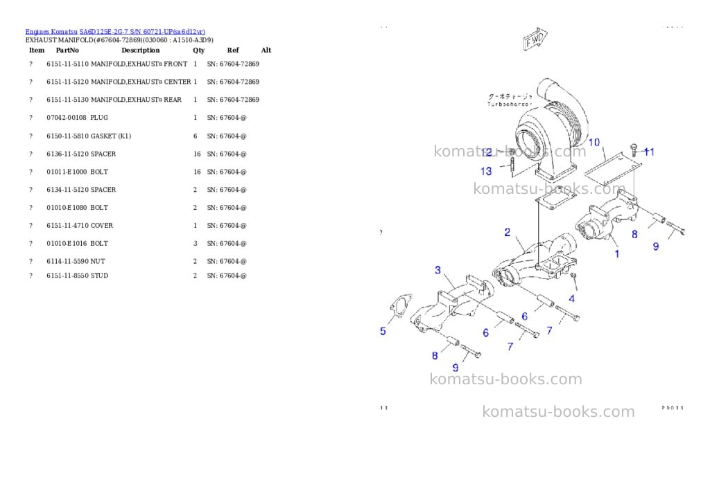 Komatsu SA6D125E-2G-7 S/N 60721-UP Parts catalog cover Page 5 Komatsu SA6D125E-2G-7 S/N 60721-UP Parts catalog cover Page 5
