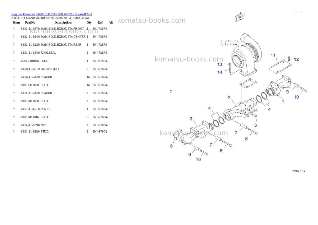 Komatsu SA6D125E-2G-7 S/N 60721-UP Parts catalog cover Page 6 Komatsu SA6D125E-2G-7 S/N 60721-UP Parts catalog cover Page 6