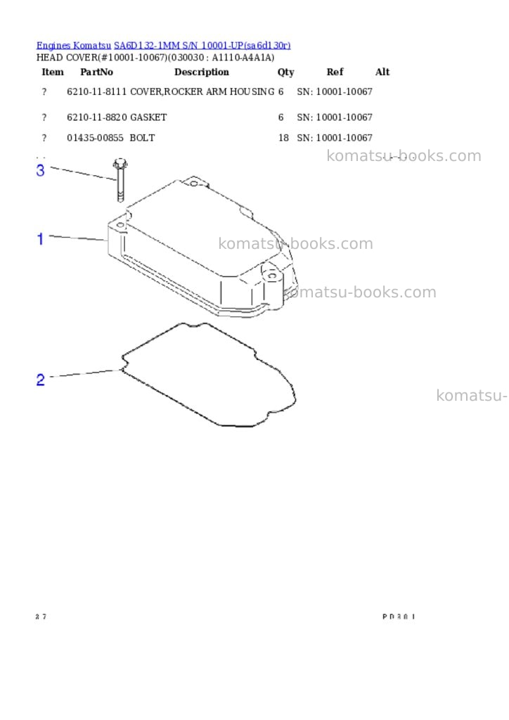 Komatsu sa6d132-1mm s/n 10001-up Parts catalog cover Page 2 Komatsu sa6d132-1mm s/n 10001-up Parts catalog cover Page 2