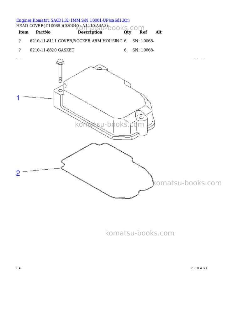 Komatsu sa6d132-1mm s/n 10001-up Parts catalog cover Page 3 Komatsu sa6d132-1mm s/n 10001-up Parts catalog cover Page 3