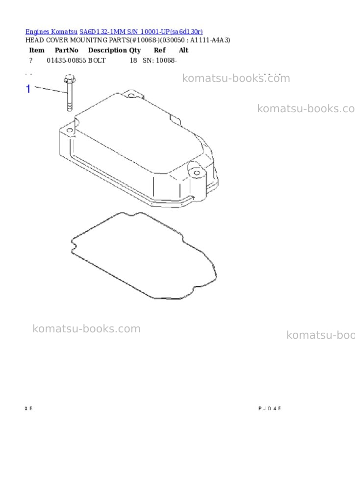 Komatsu sa6d132-1mm s/n 10001-up Parts catalog cover Page 4 Komatsu sa6d132-1mm s/n 10001-up Parts catalog cover Page 4