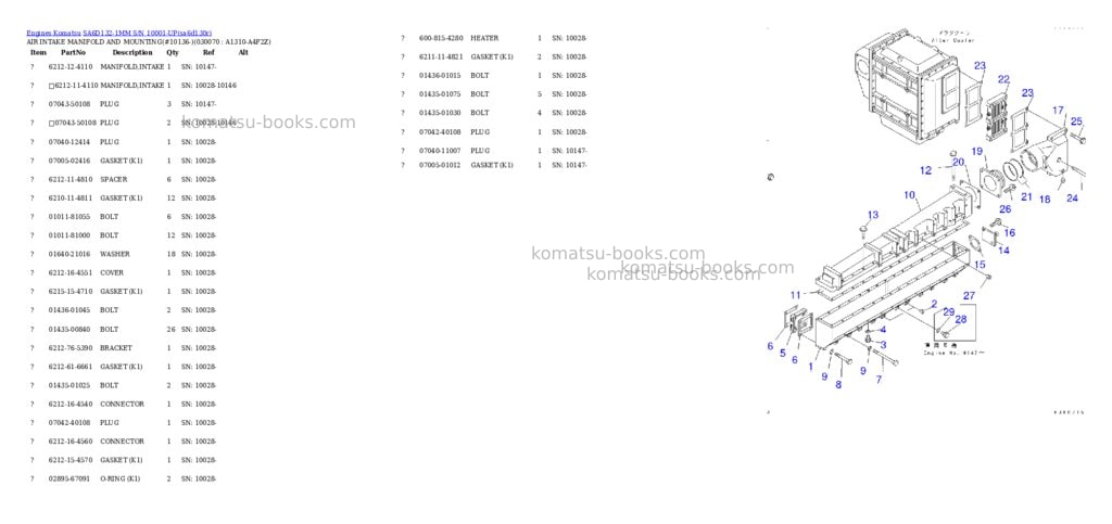 Komatsu sa6d132-1mm s/n 10001-up Parts catalog cover Page 6 Komatsu sa6d132-1mm s/n 10001-up Parts catalog cover Page 6