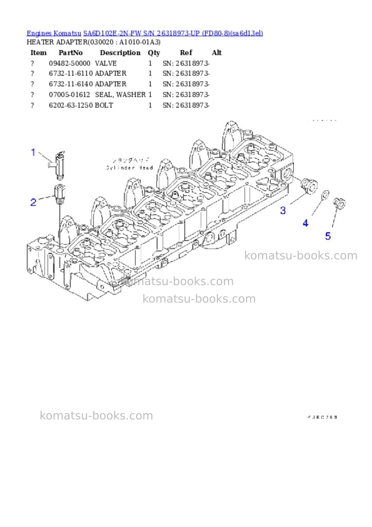 Komatsu SA6D102E-2N-FW S/N 26318973-UP (FD80-8) Parts catalog cover Komatsu SA6D102E-2N-FW S/N 26318973-UP (FD80-8) Parts catalog cover