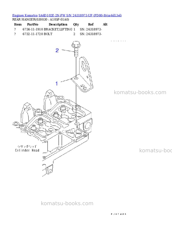 Komatsu SA6D102E-2N-FW S/N 26318973-UP (FD80-8) Parts catalog cover Page 2 Komatsu SA6D102E-2N-FW S/N 26318973-UP (FD80-8) Parts catalog cover Page 2