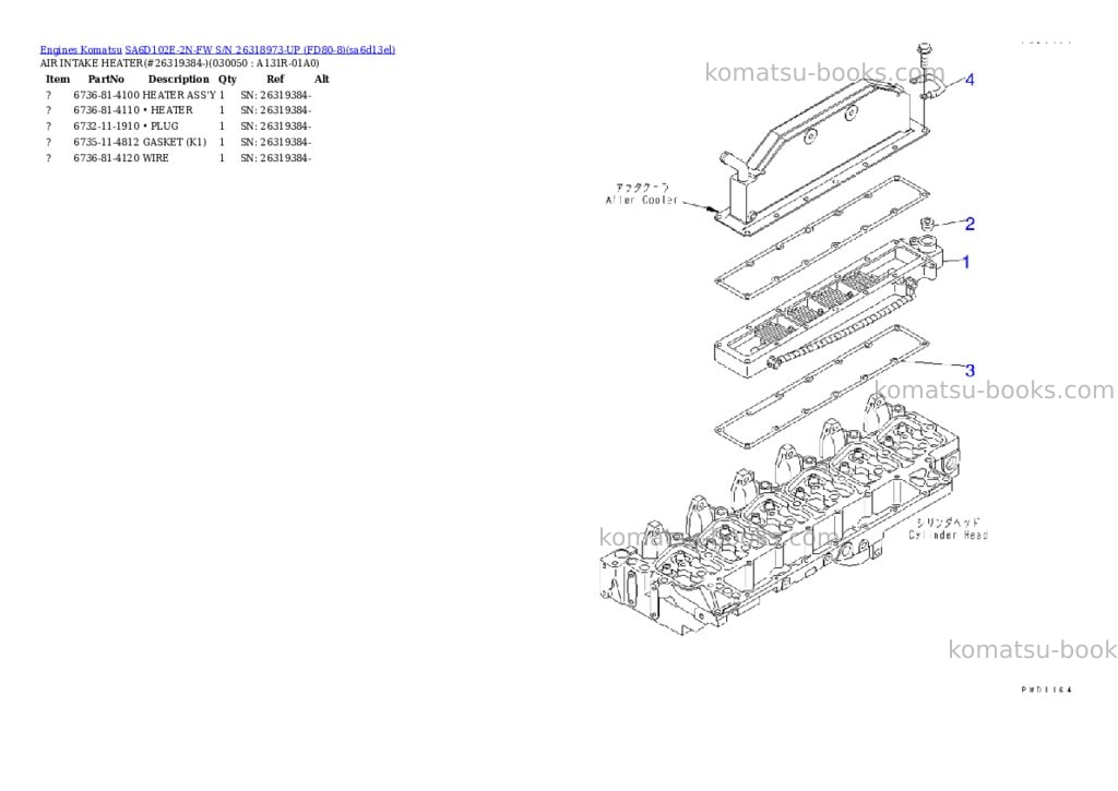 Komatsu SA6D102E-2N-FW S/N 26318973-UP (FD80-8) Parts catalog cover Page 4 Komatsu SA6D102E-2N-FW S/N 26318973-UP (FD80-8) Parts catalog cover Page 4