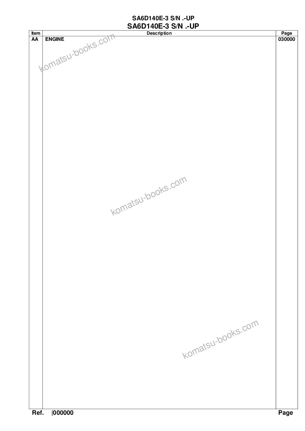 Komatsu sa6d140e-3 s/n .-up Parts catalog cover