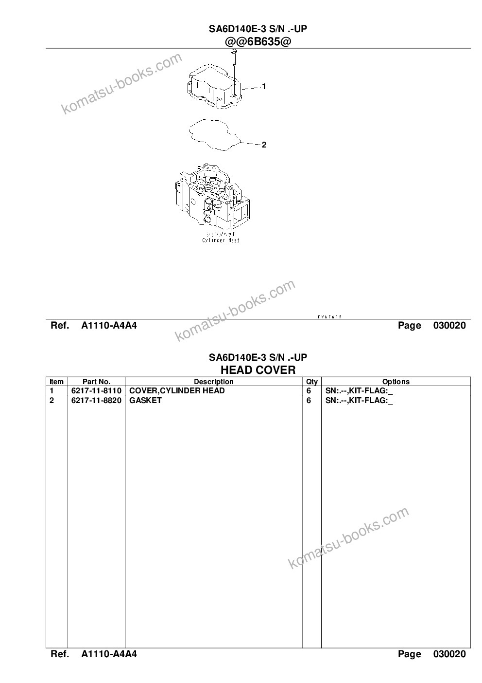 Komatsu sa6d140e-3 s/n .-up Parts catalog cover Page 6