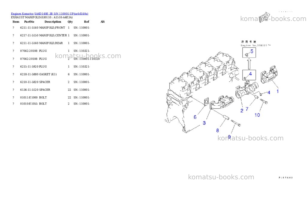 Komatsu sa6d140e-3b s/n 110001-up Parts catalog cover Page 10 Komatsu sa6d140e-3b s/n 110001-up Parts catalog cover Page 10