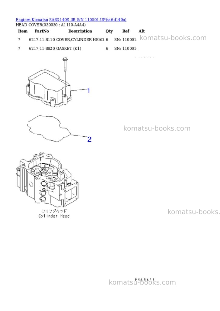 Komatsu sa6d140e-3b s/n 110001-up Parts catalog cover Page 2 Komatsu sa6d140e-3b s/n 110001-up Parts catalog cover Page 2