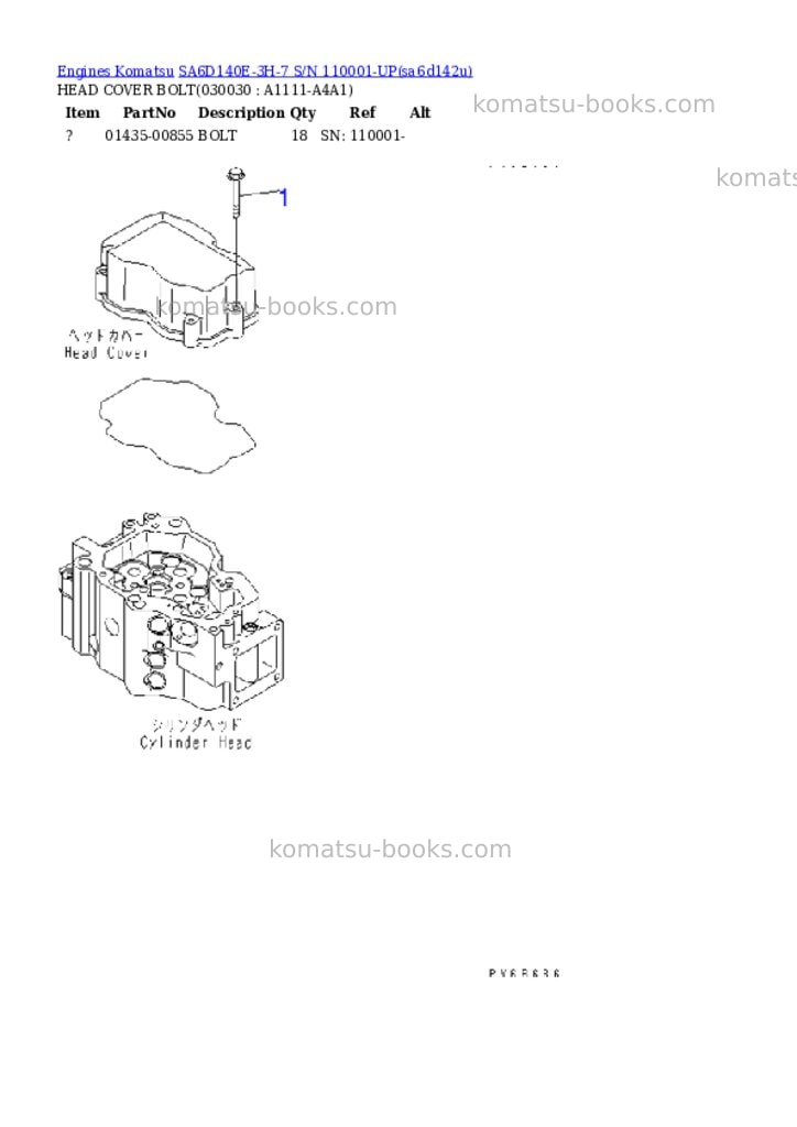 Komatsu sa6d140e-3h-7 s/n 110001-up Parts catalog cover Page 2 Komatsu sa6d140e-3h-7 s/n 110001-up Parts catalog cover Page 2