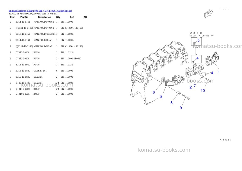 Komatsu sa6d140e-3h-7 s/n 110001-up Parts catalog cover Page 5 Komatsu sa6d140e-3h-7 s/n 110001-up Parts catalog cover Page 5