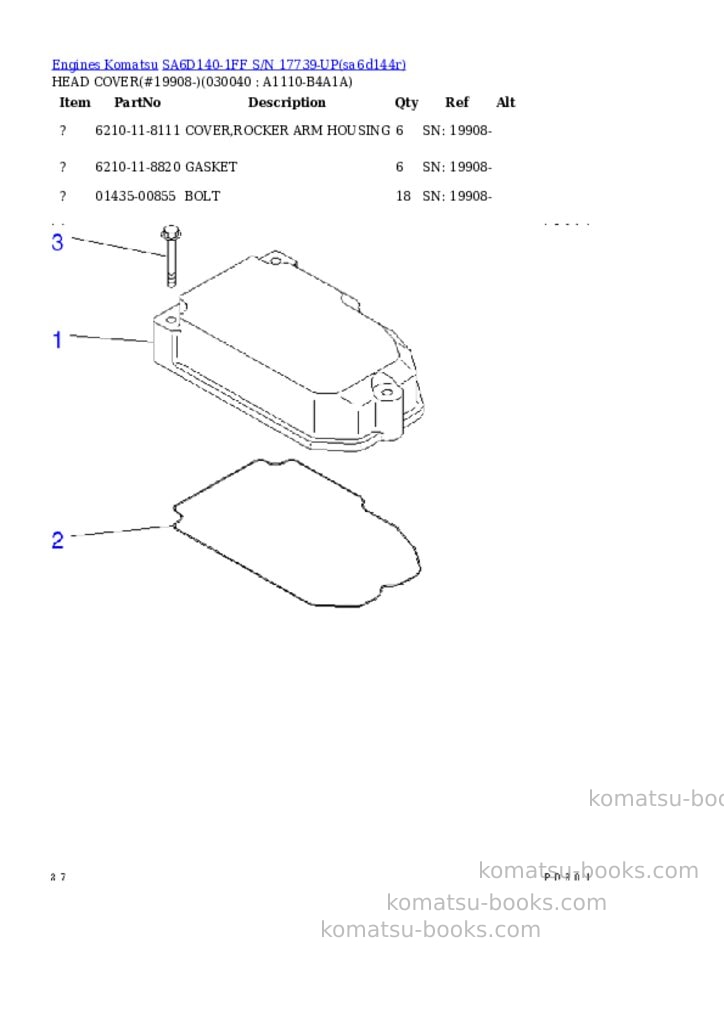 Komatsu sa6d140-1ff s/n 17739-up Parts catalog cover Page 3 Komatsu sa6d140-1ff s/n 17739-up Parts catalog cover Page 3